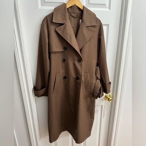 Brown Relaxed Duster women’s Trench Coat, “Avec Les Filles”, size S minimalist